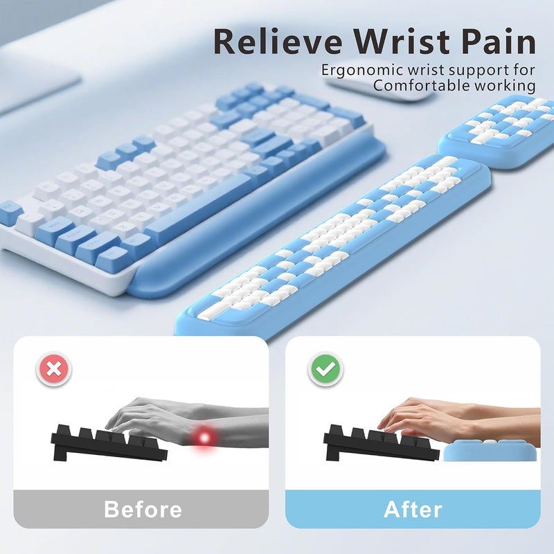 MEKASS Keyboard Wrist Rest, Ergonomic Wrist Pad, Soft Memory Foam Keyboard Hand Rest with Non-Slip Base, Easy Typing, Pain Relief, Comfort Support for Office Work Gaming Accessories (Blue White) - Image 2