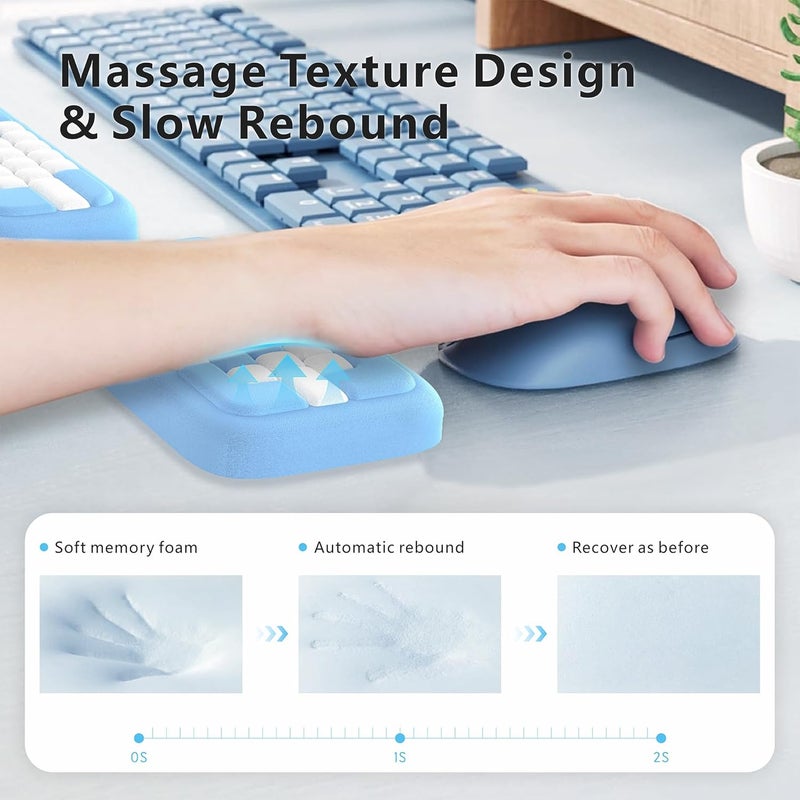 MEKASS Keyboard Wrist Rest, Ergonomic Wrist Pad, Soft Memory Foam Keyboard Hand Rest with Non-Slip Base, Easy Typing, Pain Relief, Comfort Support for Office Work Gaming Accessories (Blue White) - Image 4