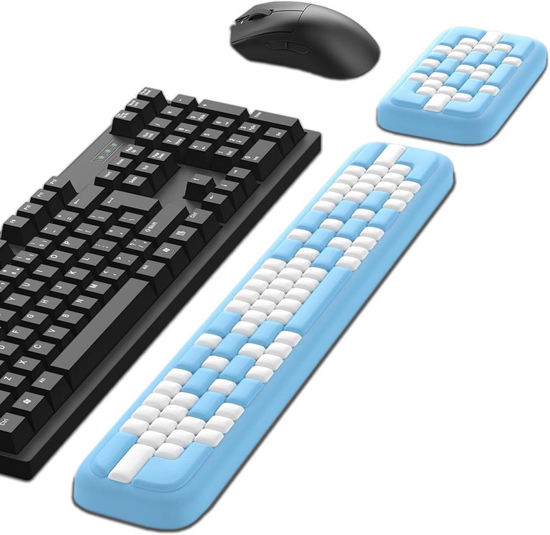 MEKASS Keyboard Wrist Rest, Ergonomic Wrist Pad, Soft Memory Foam Keyboard Hand Rest with Non-Slip Base, Easy Typing, Pain Relief, Comfort Support for Office Work Gaming Accessories (Blue White) - Image 1