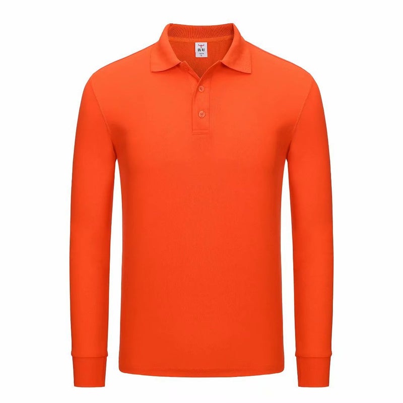 Polo Shirt Set Work Clothes Long Sleeve Solid Color Lapel Mens and Womens Paul T-Shirt Making Spring and Autumn Printing Embroidered logo Orange