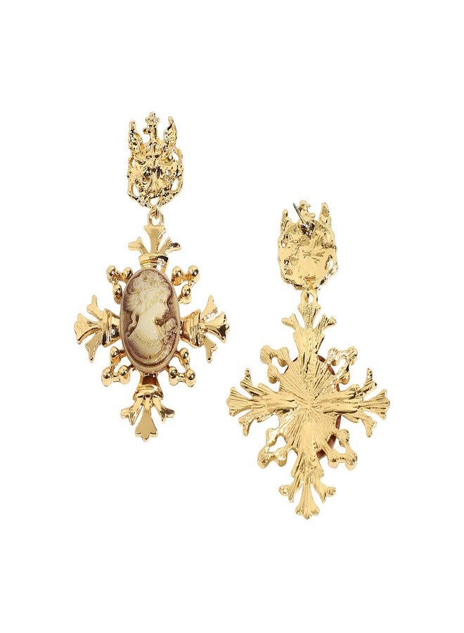 SOHI Women Gold Plated Drop Earrings, Push Pin Closure, Alloy Material, Artficial Stones, Cream Color, Chic, Modern and Fashionable jewellery for girls (9002) - Image 5
