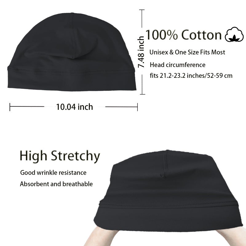 vidsel 100% Cotton Skull Caps for Men Women Breathable Night Cap Sleep Hats Soft Lightweight Running Beanie Helmet Liner - Image 2