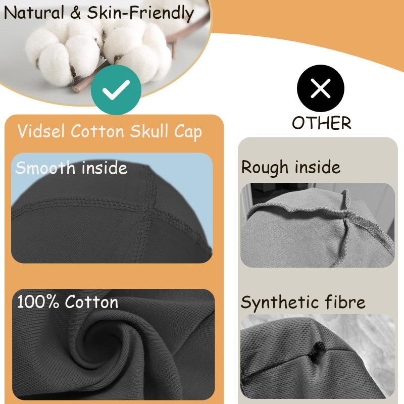 vidsel 100% Cotton Skull Caps for Men Women Breathable Night Cap Sleep Hats Soft Lightweight Running Beanie Helmet Liner - Image 3