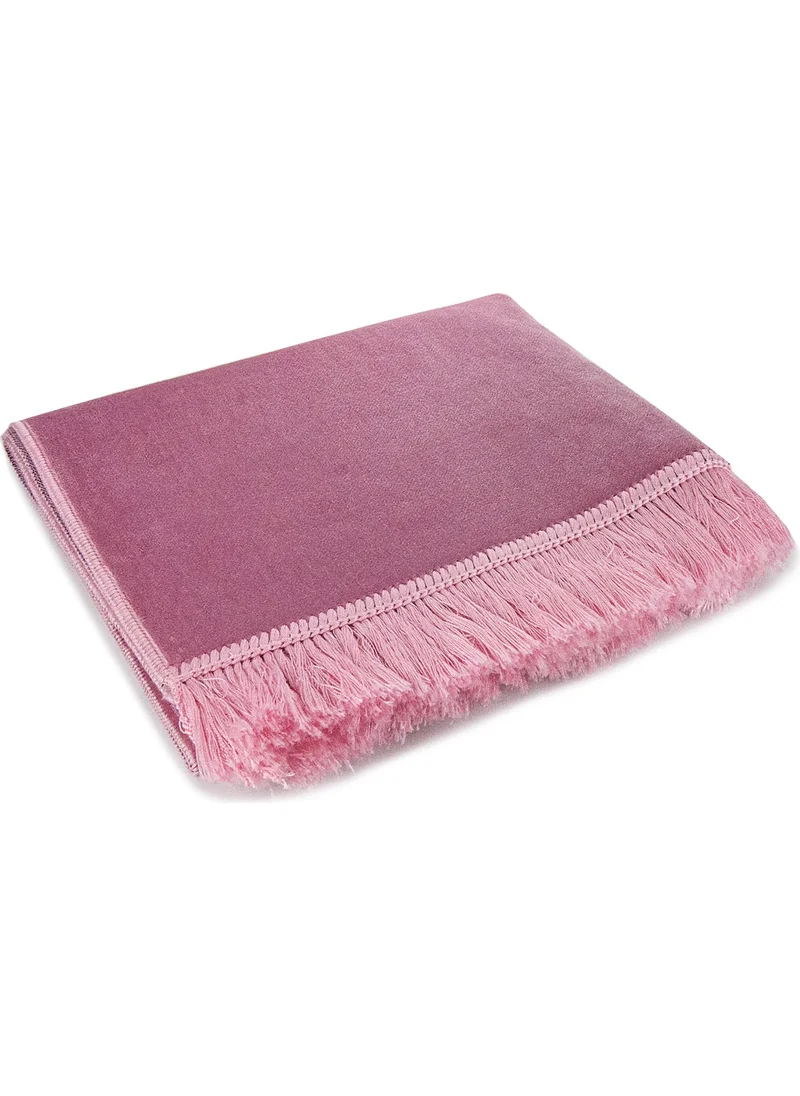 İhvan Online Ihvan Online Luxury Plain Patternless Velvet Velour Prayer Rug Pink
