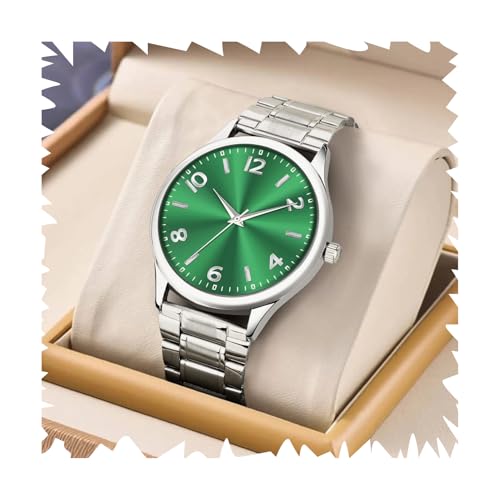 Acnos Fashion Analog Watch Green Dial Case Men's Watch Stainless Steel Silver Color Band Quartz Movement Scratch-Resistant - Image 1