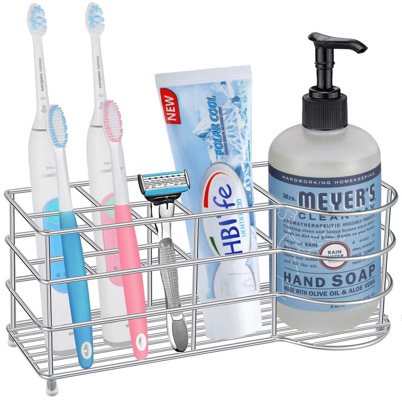 HBlife 7 Slots Toothbrush Holder XLarge Stainless Steel Bathroom Decor Silver Electric Toothbrush Holder for Bathroom Bathroom Counter Organizer for Small Spaces