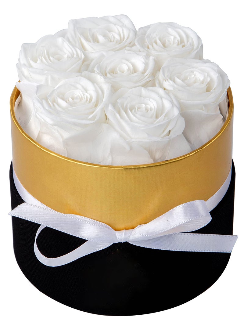 Eternal White Roses in Round Box, 7 Preserved Flowers for Lasting Beauty, Perfect Gift for Mother's Day and Valentine's Day - Image 1