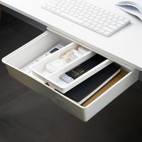 oddpod™ Under The Table Hidden Drawer/Plastic Desk Organiser for Home & Office, Self-Adhesive Attachable Organizer with 2 Compartments, Space-Saving Design, 7062 – Large - Image 1
