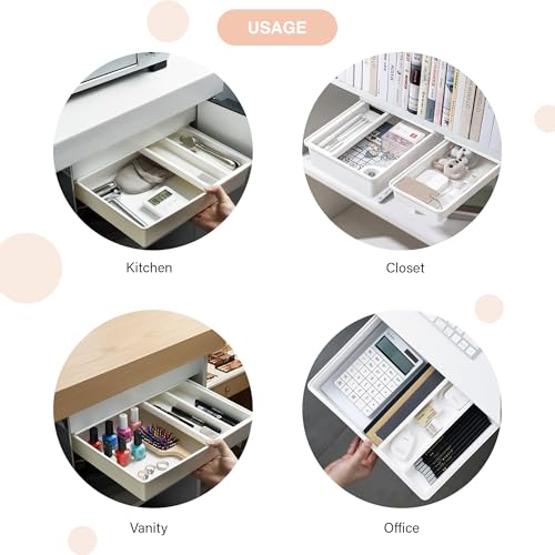 oddpod™ Under The Table Hidden Drawer/Plastic Desk Organiser for Home & Office, Self-Adhesive Attachable Organizer with 2 Compartments, Space-Saving Design, 7062 – Large - Image 5