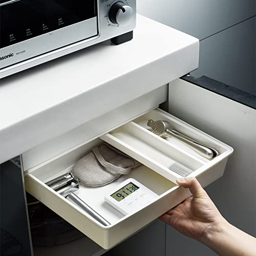 oddpod™ Under The Table Hidden Drawer/Plastic Desk Organiser for Home & Office, Self-Adhesive Attachable Organizer with 2 Compartments, Space-Saving Design, 7062 – Large - Image 2