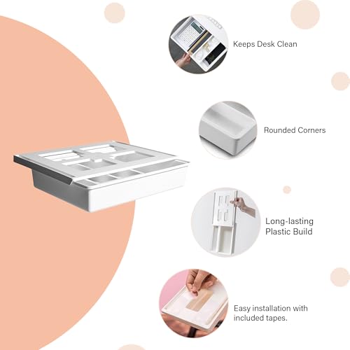 oddpod™ Under The Table Hidden Drawer/Plastic Desk Organiser for Home & Office, Self-Adhesive Attachable Organizer with 2 Compartments, Space-Saving Design, 7062 – Large - Image 4