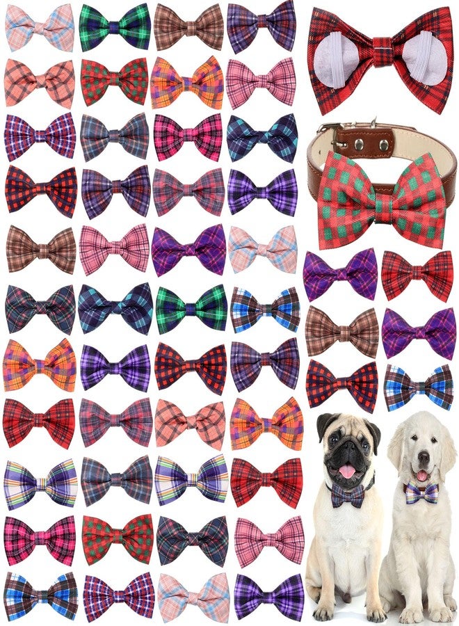 Reginary 50 Pieces Dog Bow Ties Pet Collar Bow Puppy Collar Attachment with Rubber Bands for Small Medium Cat Pet Grooming Charms Accessories Wedding Birthday Occasion(Plaid Style) - Image 1