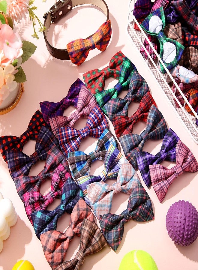 Reginary 50 Pieces Dog Bow Ties Pet Collar Bow Puppy Collar Attachment with Rubber Bands for Small Medium Cat Pet Grooming Charms Accessories Wedding Birthday Occasion(Plaid Style) - Image 4