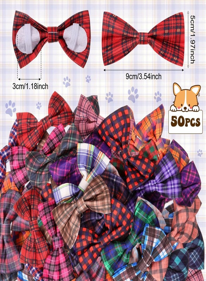 Reginary 50 Pieces Dog Bow Ties Pet Collar Bow Puppy Collar Attachment with Rubber Bands for Small Medium Cat Pet Grooming Charms Accessories Wedding Birthday Occasion(Plaid Style) - Image 2