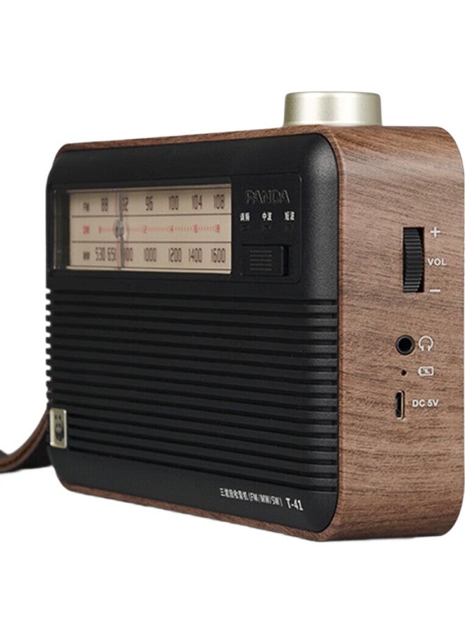 Panda T-41 Retro All-Band Radio With Lithium Battery, Three-Band Large Speaker, Wood Grain, For Elderly, Semiconductor - Image 1
