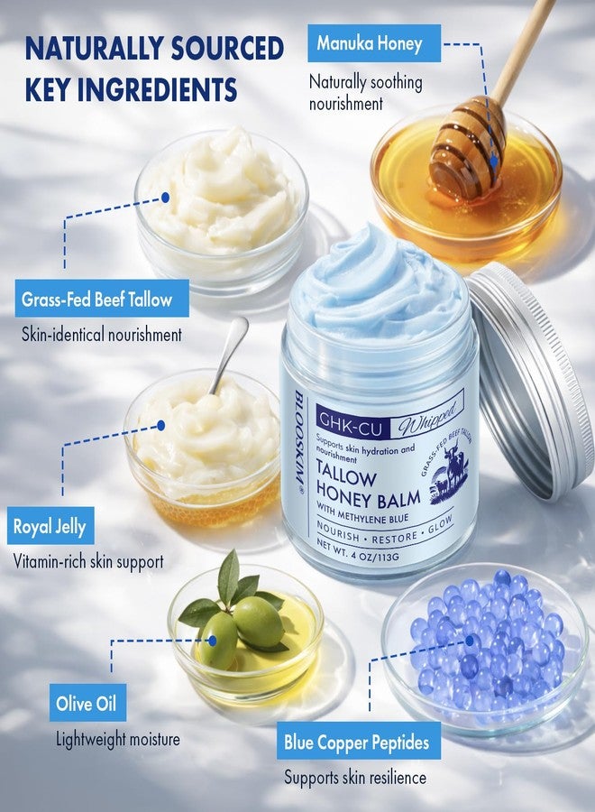 BlooSkim Copper Peptide GHK-Cu Beef Tallow: Grass-Fed Blue Balm for Mature Skin - Face and Body Moisturizer with Methylene Blue, Manuka Honey & Vitamin E – Natural Skincare for Dry & Sensitive Skin – 4 oz - Image 5