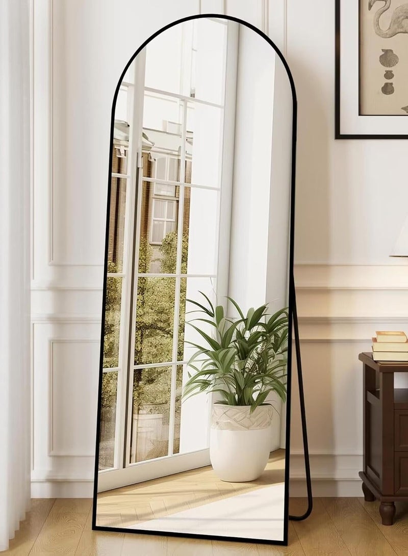Decorhills Arched Full-Length Mirror – Modern & Elegant Full Body Mirror for Bedroom, Living Room, Makeup Room & Bathroom – Wall-Mounted or Freestanding – Large & Durable Design – 65 x 22 Black Frame - Image 1