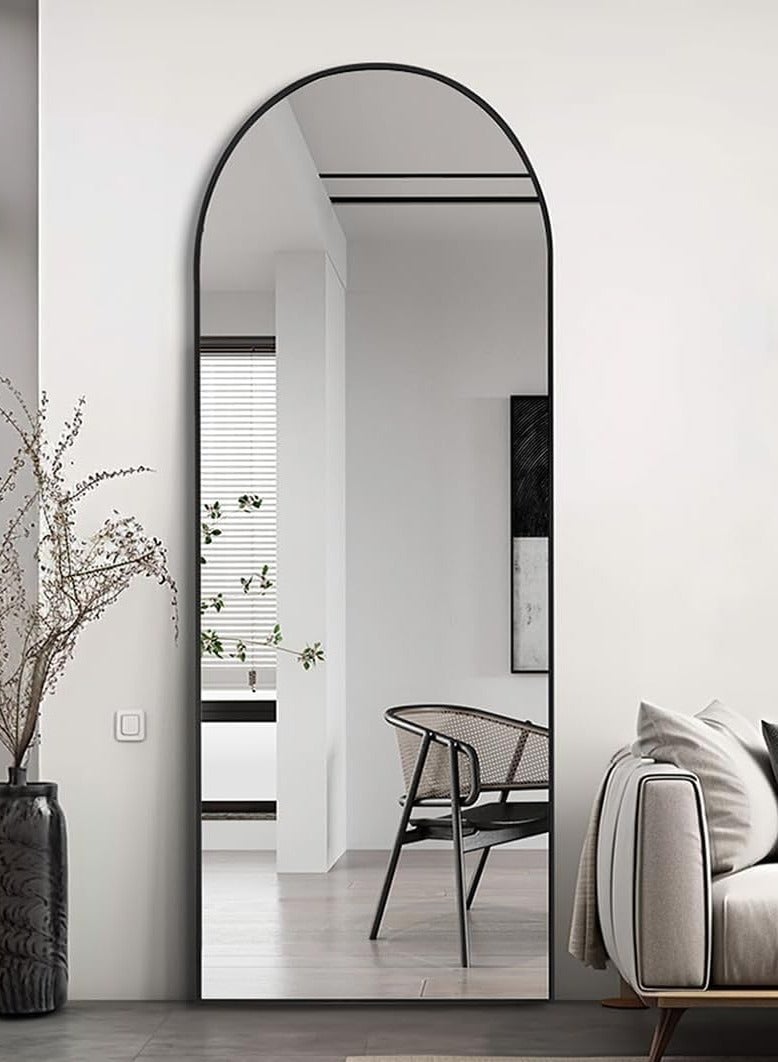 Decorhills Arched Full-Length Mirror – Modern & Elegant Full Body Mirror for Bedroom, Living Room, Makeup Room & Bathroom – Wall-Mounted or Freestanding – Large & Durable Design – 65 x 22 Black Frame - Image 2