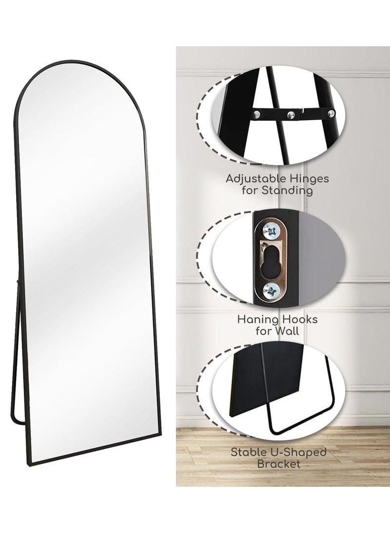 Decorhills Arched Full-Length Mirror – Modern & Elegant Full Body Mirror for Bedroom, Living Room, Makeup Room & Bathroom – Wall-Mounted or Freestanding – Large & Durable Design – 65 x 22 Black Frame - Image 4