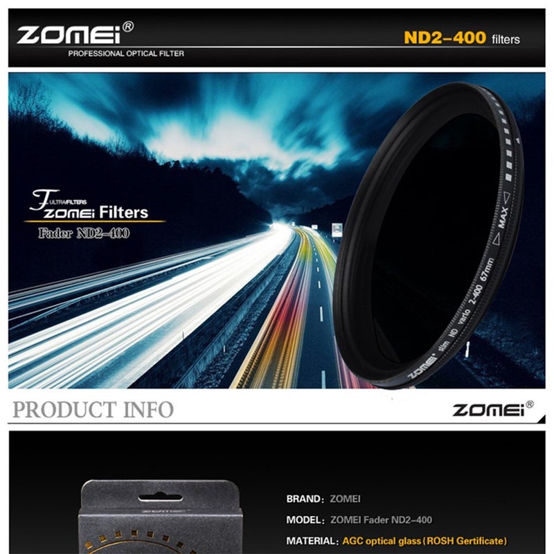 Zomei 49mm Ultra Slim ND2-ND400 Fader Variable Neutral Density Adjustable ND Lens Filter Optical Glass - Image 5