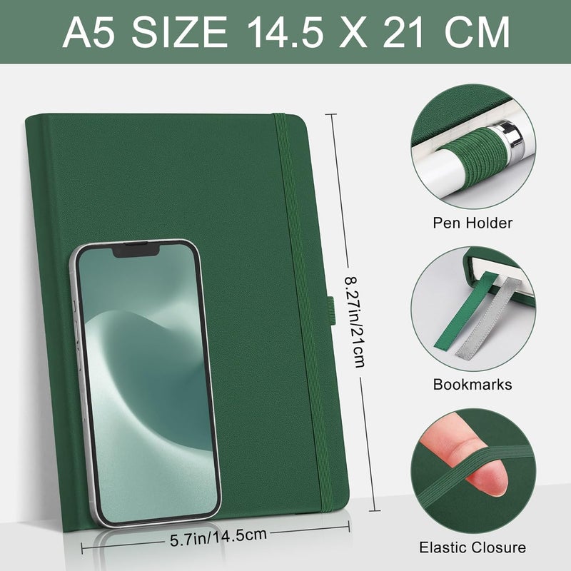 EMSHOI A5 Notebook Graph Paper - 120 GSM Hardcover Leather Squared Journal with Sticky Notes, 160 Pages Grid Notebook for Women Men Work School Graphing, Engineering, 14.5 X 21 cm - Dark Green - Image 3