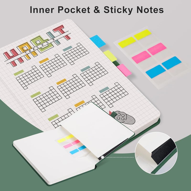 EMSHOI A5 Notebook Graph Paper - 120 GSM Hardcover Leather Squared Journal with Sticky Notes, 160 Pages Grid Notebook for Women Men Work School Graphing, Engineering, 14.5 X 21 cm - Dark Green - Image 4