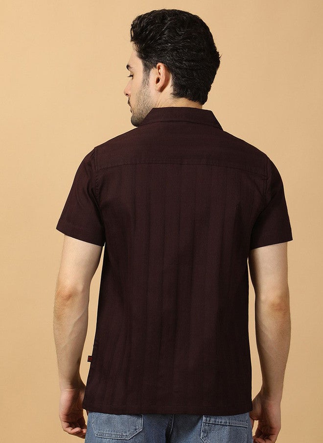 Hence Men Relaxed Casual Maroon Textured Shirt with Cuban Collar - Image 5