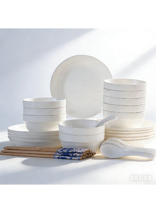  حياة القمر1 رمضان الكريم السيراميك الأبيض مجموعة أدوات العشاء 55 قطعة خدمة ل 10. الميكروويف وغسالة الصحون الألواح الآمنة أطباق . أواني الطعام مقاومة للرقائق . قابلة للتجميع و توفير المساحة . أطباق الخالية من الرصاص . مثالية للتجمعات رمضانية . الأعياد العائلية والاستخدام اليومي - Image 5