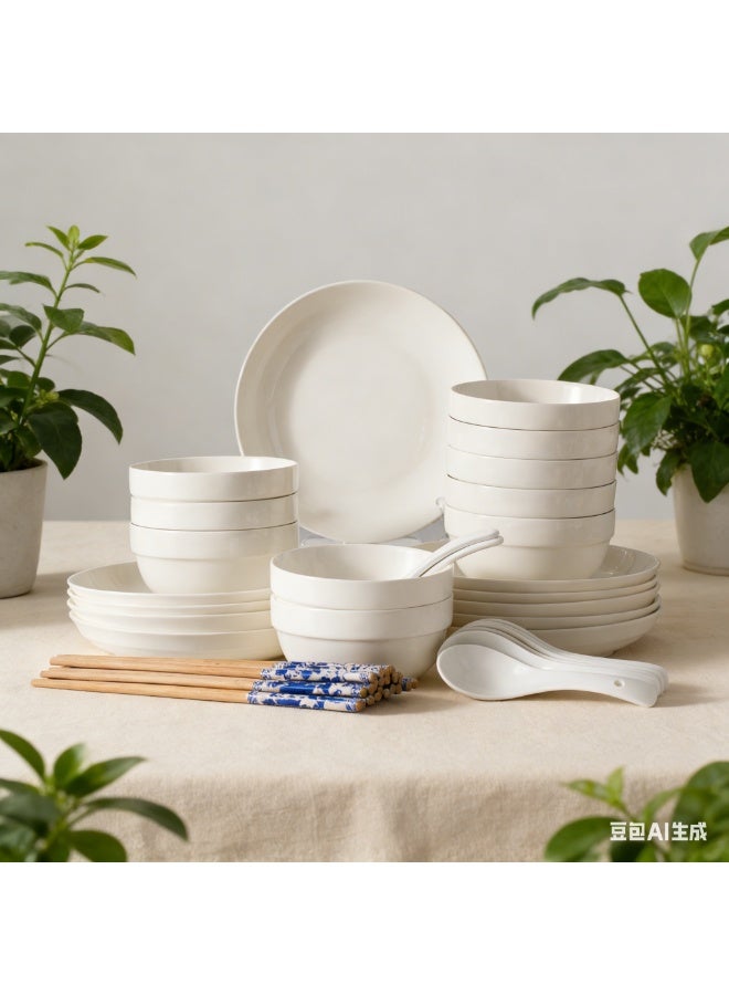  حياة القمر1 رمضان الكريم السيراميك الأبيض مجموعة أدوات العشاء 55 قطعة خدمة ل 10. الميكروويف وغسالة الصحون الألواح الآمنة أطباق . أواني الطعام مقاومة للرقائق . قابلة للتجميع و توفير المساحة . أطباق الخالية من الرصاص . مثالية للتجمعات رمضانية . الأعياد العائلية والاستخدام اليومي - Image 1