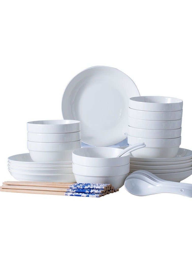  حياة القمر1 رمضان الكريم السيراميك الأبيض مجموعة أدوات العشاء 55 قطعة خدمة ل 10. الميكروويف وغسالة الصحون الألواح الآمنة أطباق . أواني الطعام مقاومة للرقائق . قابلة للتجميع و توفير المساحة . أطباق الخالية من الرصاص . مثالية للتجمعات رمضانية . الأعياد العائلية والاستخدام اليومي - Image 3