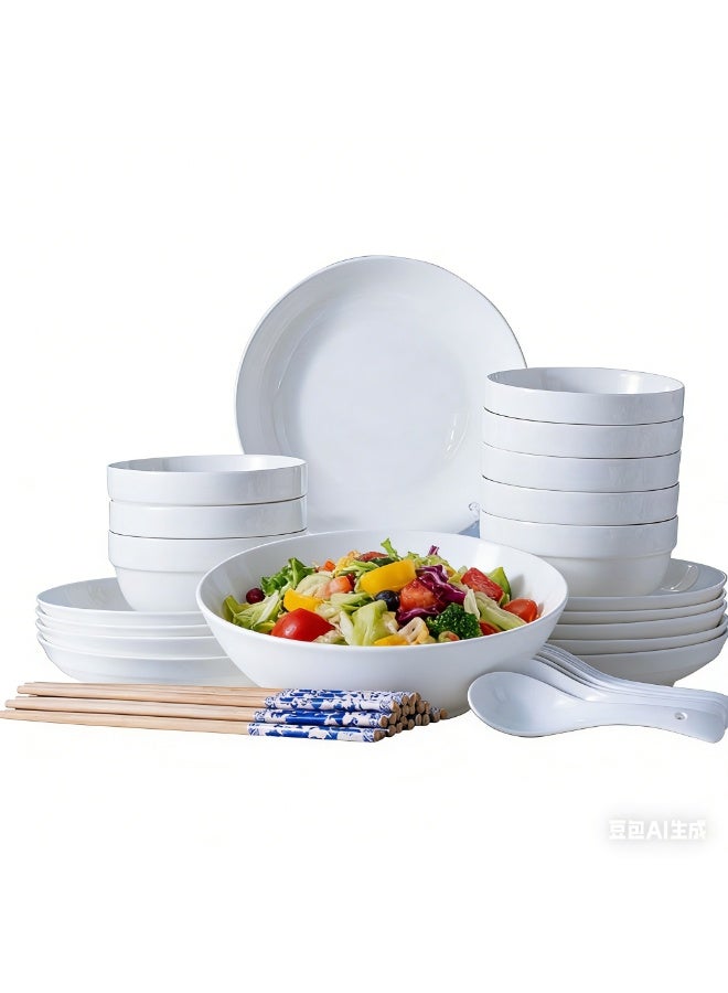  حياة القمر1 رمضان الكريم السيراميك الأبيض مجموعة أدوات العشاء 55 قطعة خدمة ل 10. الميكروويف وغسالة الصحون الألواح الآمنة أطباق . أواني الطعام مقاومة للرقائق . قابلة للتجميع و توفير المساحة . أطباق الخالية من الرصاص . مثالية للتجمعات رمضانية . الأعياد العائلية والاستخدام اليومي - Image 4