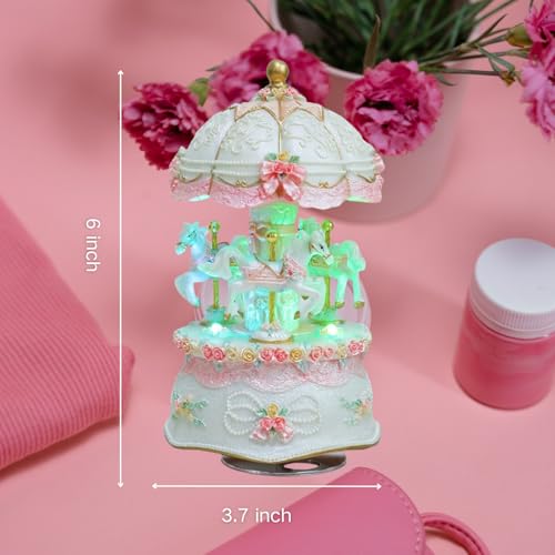 JAVIK Carousel Music Box for Girls Kids with Color Change Led Lights Luxury Glitter Musical Carousel Horse Figurines for Birthday Valentines - Image 3