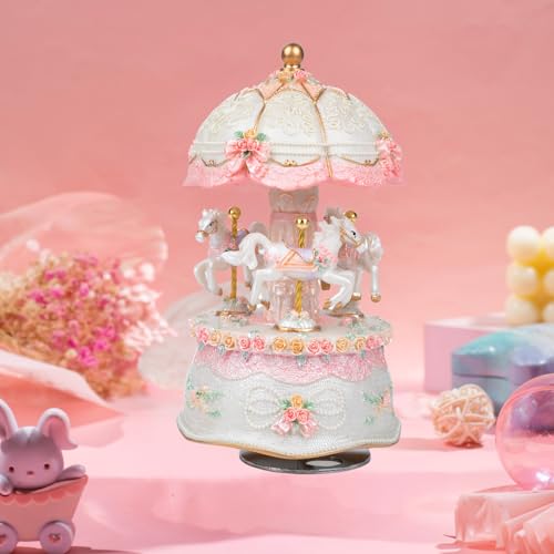 JAVIK Carousel Music Box for Girls Kids with Color Change Led Lights Luxury Glitter Musical Carousel Horse Figurines for Birthday Valentines - Image 1