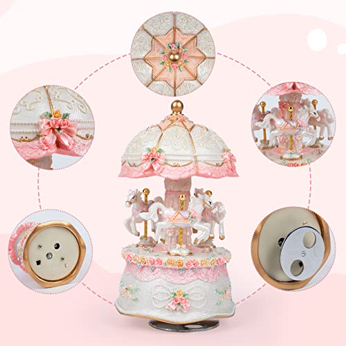 JAVIK Carousel Music Box for Girls Kids with Color Change Led Lights Luxury Glitter Musical Carousel Horse Figurines for Birthday Valentines - Image 2