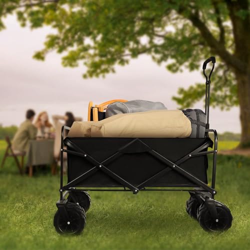 Matiko Collapsible Foldable Wagon, Heavy Duty Beach Cart, Folding Wagon Portable, Black Large Capacity Utility Wagon, Garden Cart with Adjustable Handle Shopping, Camping, Outdoor 60cm*88cm*50cm (Big) - Image 3