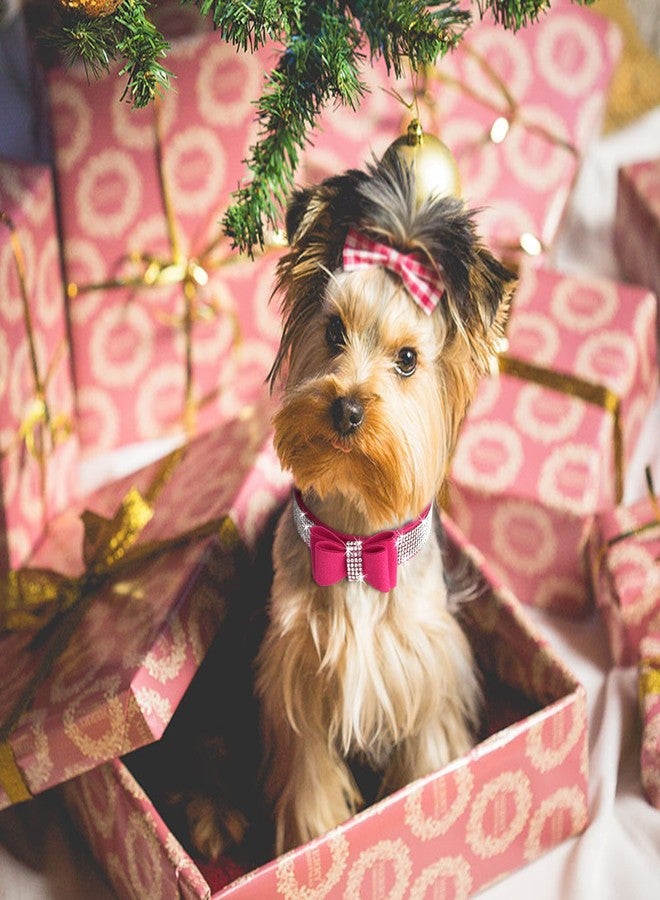 Beirui Rhinestone Bling Leather Dog & Cat Collar - Flocking Sparkly Crystal Diamonds Studded - Cute Double Bowknot for Pet Show & Daily Walking,Hot Pink,Medium Neck fit 12.5-15" - Image 5