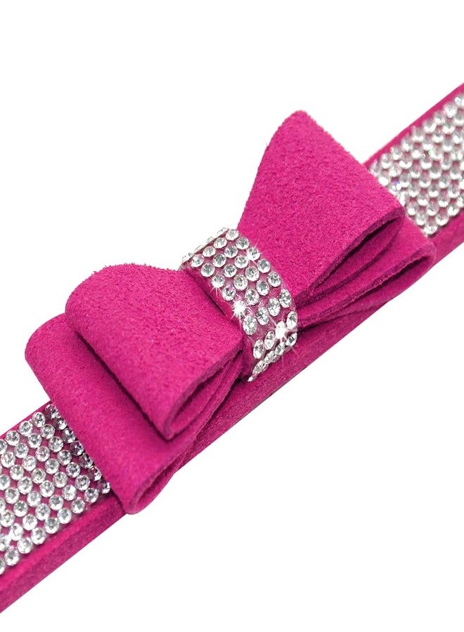 Beirui Rhinestone Bling Leather Dog & Cat Collar - Flocking Sparkly Crystal Diamonds Studded - Cute Double Bowknot for Pet Show & Daily Walking,Hot Pink,Medium Neck fit 12.5-15" - Image 4