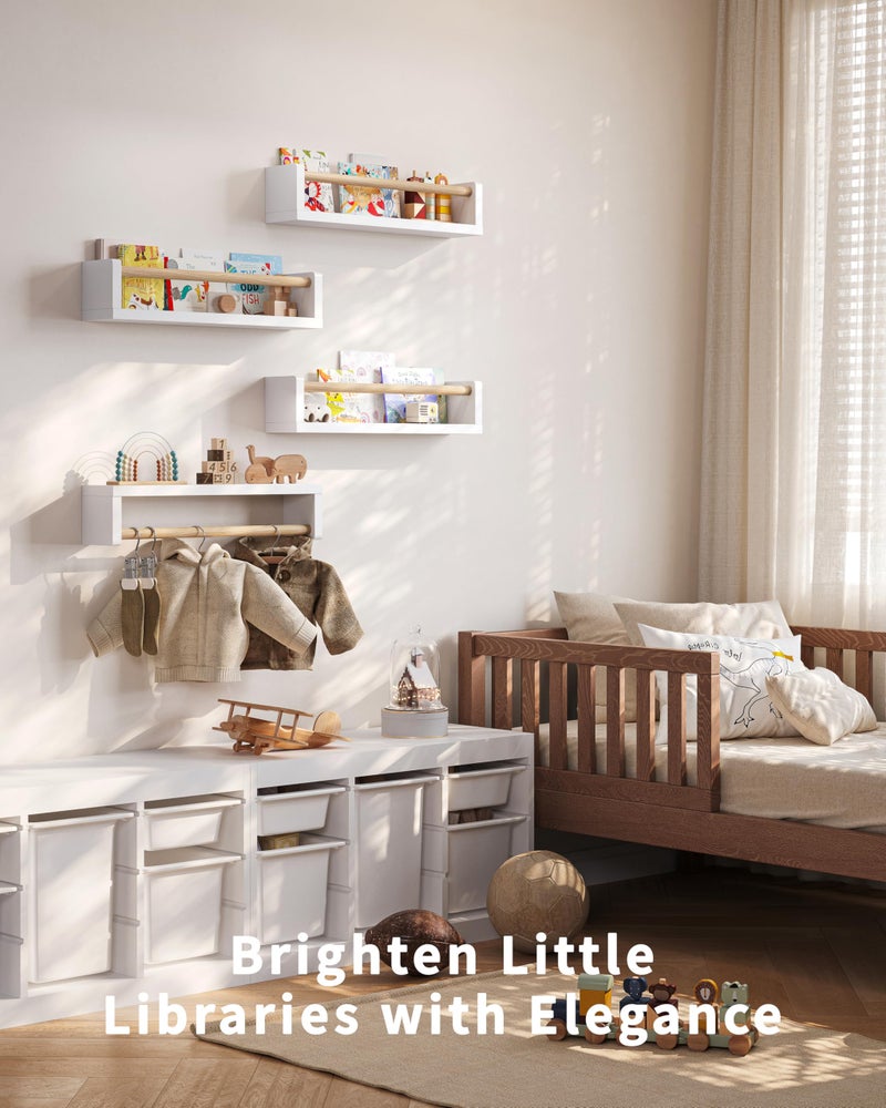 Seocry Nursery Book Shelves, 4 Pack, Wall Book Shelves for Kids Room, Baby, Toddler, Nursery Decor (White Wood, 16.5 Inches) - Image 5