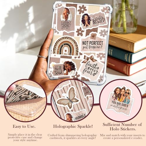Rngmsi Insert Cardstock for Clear Case - 12Pcs Praying Black Women Cardstock Inserts Compatible with Kindle Paperwhite 11th-12th, 50Pcs Motivational Stickers for E-Reader Clear Back Cover Accessories - Image 4