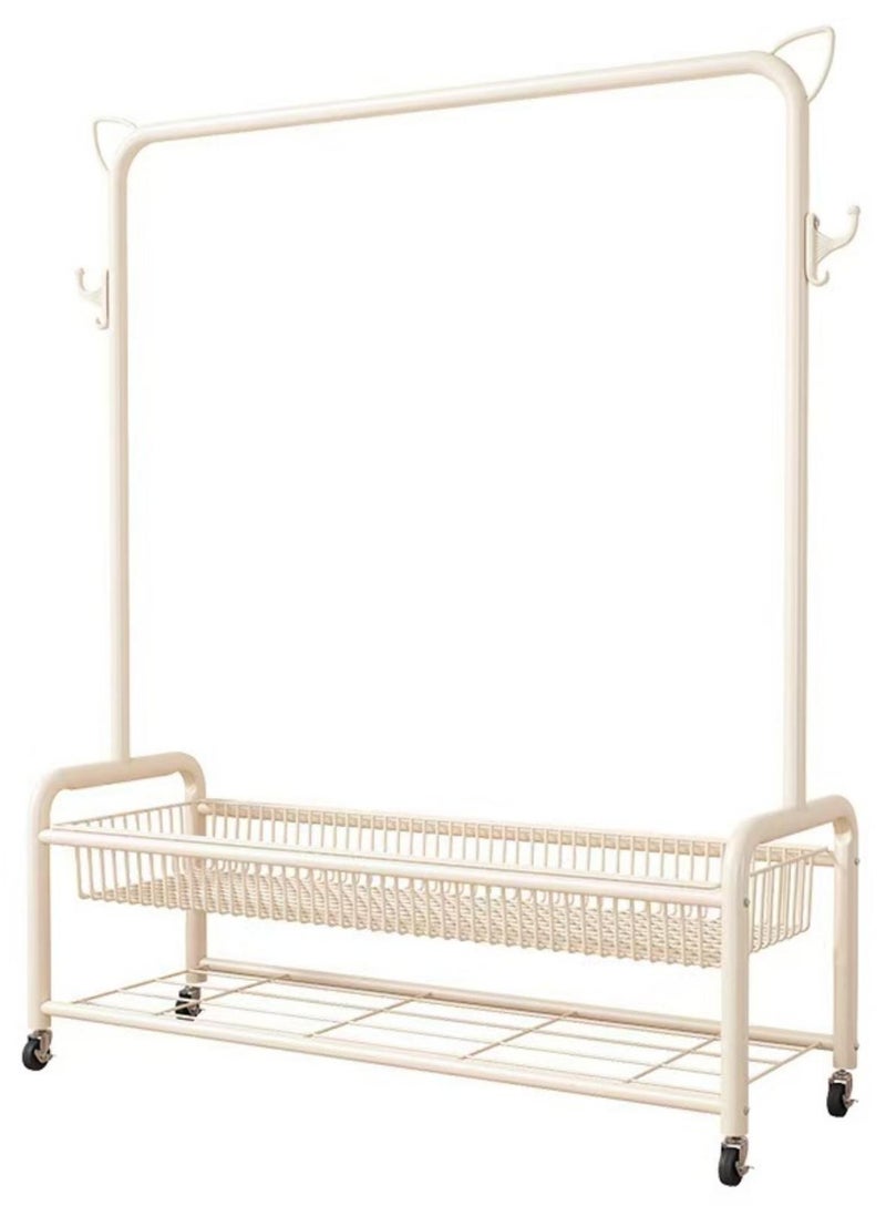 Rolling Garment Rack with Storage Basket, Metal Clothing Stand with Wheels, Sturdy Metal Frame, Adjustable Rod, Space-Saving Design, White - Image 1