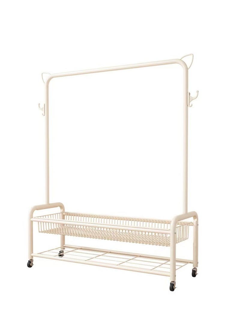 Rolling Garment Rack with Storage Basket, Metal Clothing Stand with Wheels, Sturdy Metal Frame, Adjustable Rod, Space-Saving Design, White  - Image 1