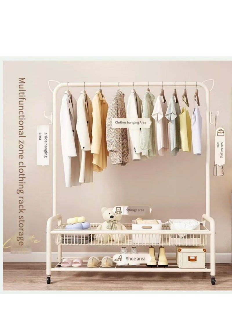 Rolling Garment Rack with Storage Basket, Metal Clothing Stand with Wheels, Sturdy Metal Frame, Adjustable Rod, Space-Saving Design, White  - Image 3