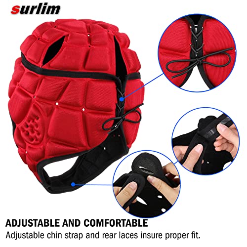 Surlim Rugby Helmet Headguard Headgear for Soccer Scrum Cap Soft Protective Helmet for Kids Youth Red Small - Image 5
