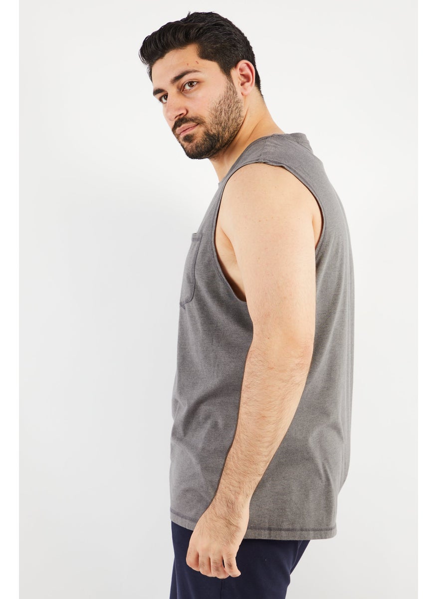 Sun Stone Men Heather Sleeveless Pajama Top, Grey  - Image 4