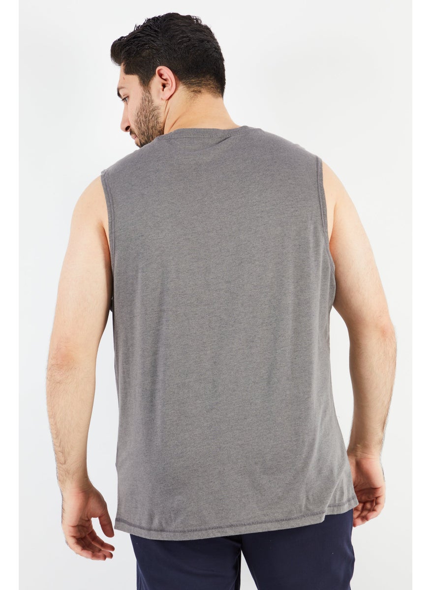 Sun Stone Men Heather Sleeveless Pajama Top, Grey  - Image 3