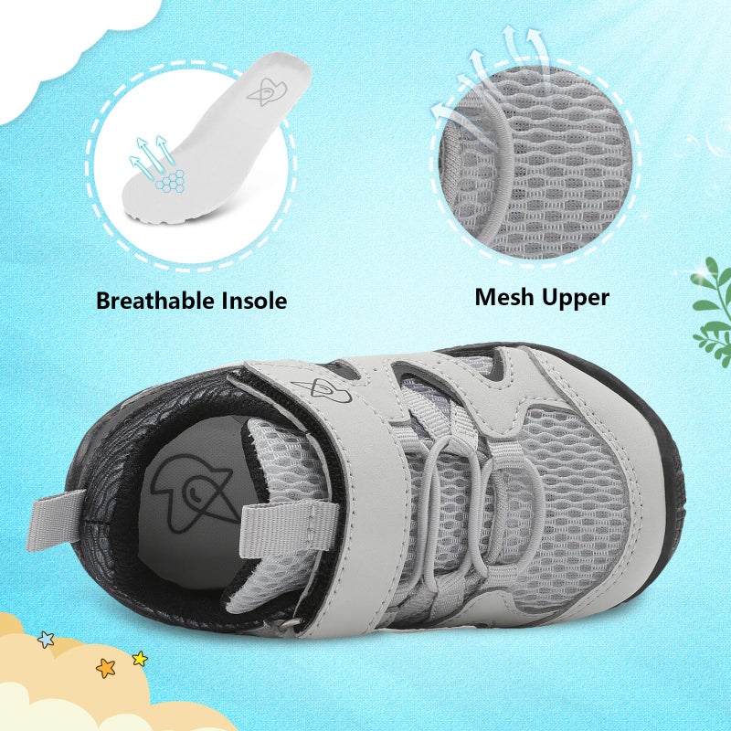 LeIsfIt Baby Boys Girls Shoes First Walking Shoes Toddler Breathable Sneakers Non-Slip Infant Sneakers Grey Black 12-18 Months - Image 3