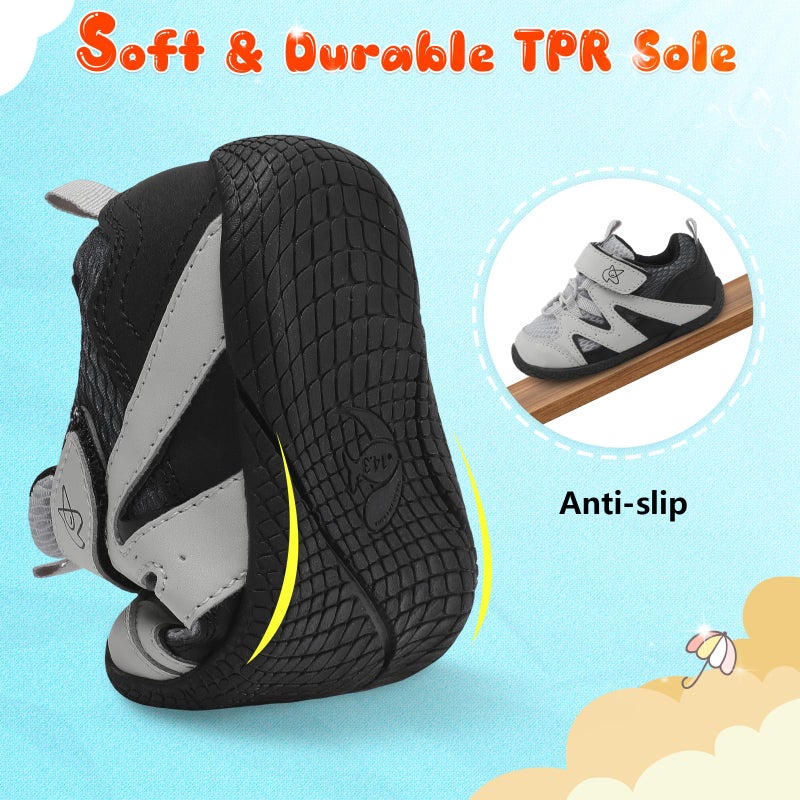 LeIsfIt Baby Boys Girls Shoes First Walking Shoes Toddler Breathable Sneakers Non-Slip Infant Sneakers Grey Black 12-18 Months - Image 4