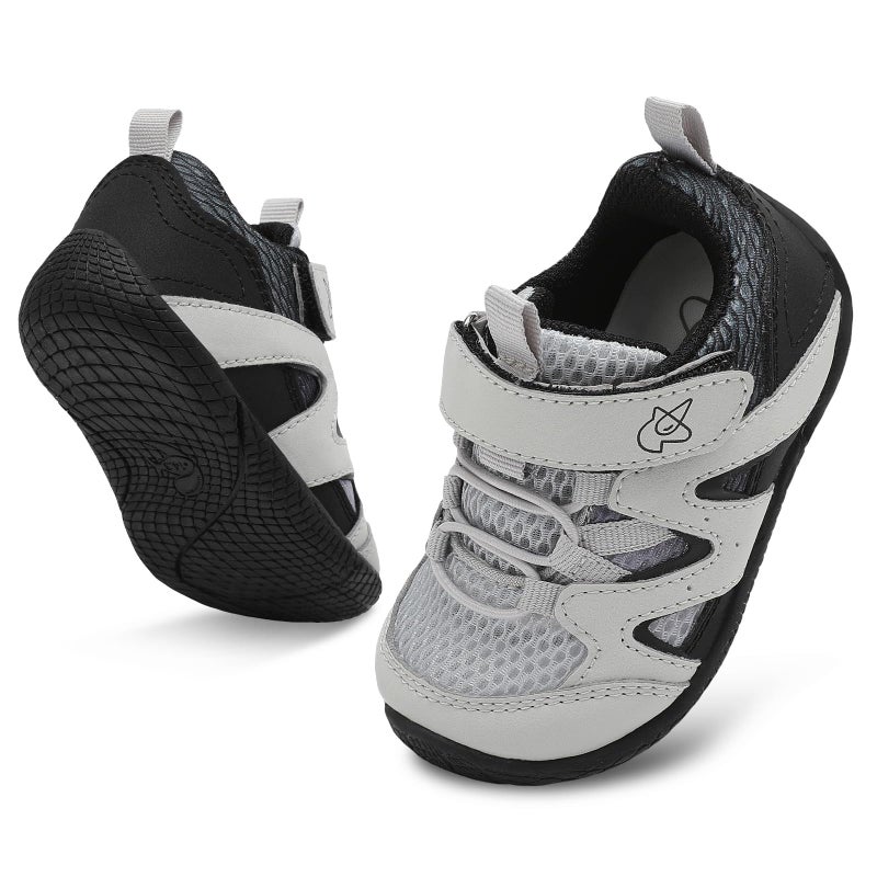 LeIsfIt Baby Boys Girls Shoes First Walking Shoes Toddler Breathable Sneakers Non-Slip Infant Sneakers Grey Black 12-18 Months - Image 1