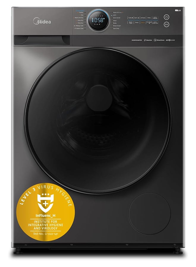 Midea 12/8 KG Smart Washer Dryer With BLDC Inverter Motor, 1400 RPM, Fully Automatic Front Load Washing And Drying Duo Wi-Fi Machine, 16 Programs-Allergy/Steam Care/Auto Clean 2000 W 12 kg 2000 W MF200D120WBT-GCC Titanium - Image 1