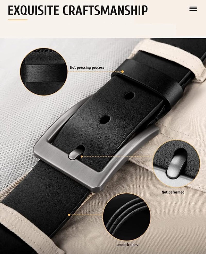 CREATURE Formal/Casual Black Color Genuine Leather Belts For Men (Length- 46 inches||40MM||BL-042-BLK) - Image 2